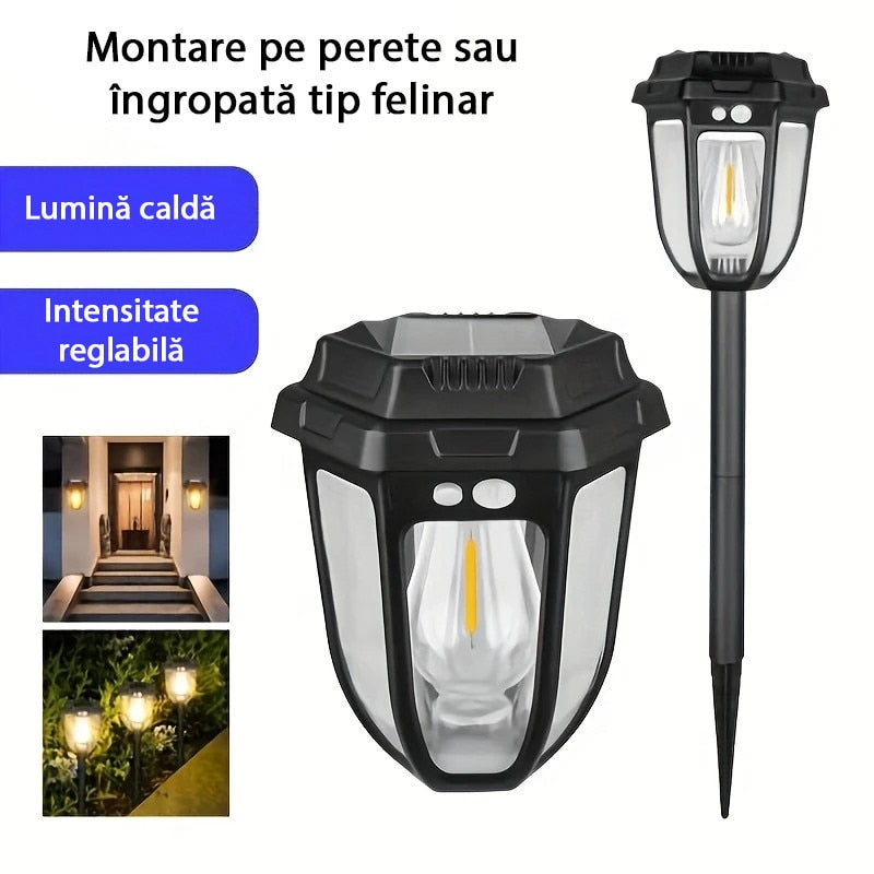 Lampa Solara cu Senzor de Miscare, awwaline, neagra, 2W, 1200 LM, prindere pe perete sau tip felinar, baterie 1200 mAh