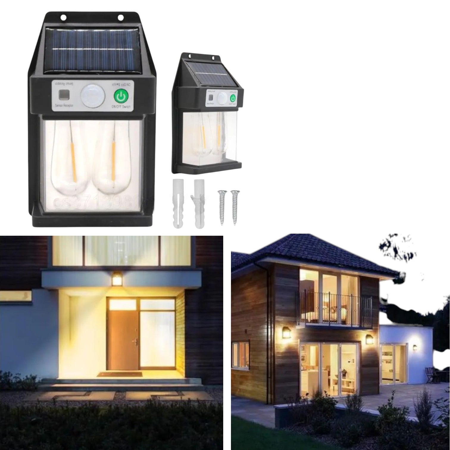 SET x2 Lampa Solara de Perete cu senzor miscare, awwaline, neagra, 3W, 600 LM, 16x17cm