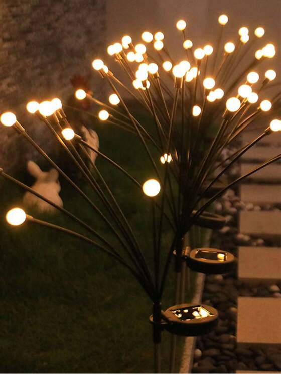 Lampă solară decorativă tip licurici (8 LEDURI) (SET DE 2 BUC CUTIE), pentru grădină și curte, cu efect luminos ambiental, montare în sol, rezistentă la apă, exterior,