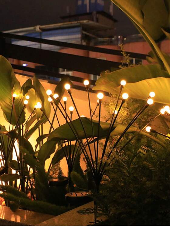 Lampă solară decorativă tip licurici (8 LEDURI) (SET DE 2 BUC CUTIE), pentru grădină și curte, cu efect luminos ambiental, montare în sol, rezistentă la apă, exterior,