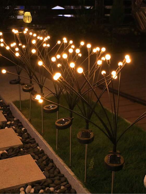 Lampă solară decorativă tip licurici (8 LEDURI) (SET DE 2 BUC CUTIE), pentru grădină și curte, cu efect luminos ambiental, montare în sol, rezistentă la apă, exterior,