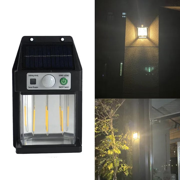 SET x2 Lampa Solara de Perete cu senzor miscare, awwaline, neagra, 3W, 600 LM, 16x17cm