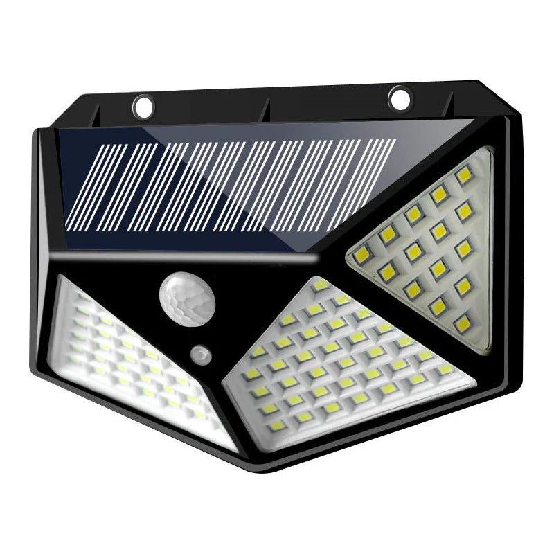 Lampă solară cu 100 LED-uri și senzor de mișcare, baterie 2200 mAh, 3 moduri iluminare