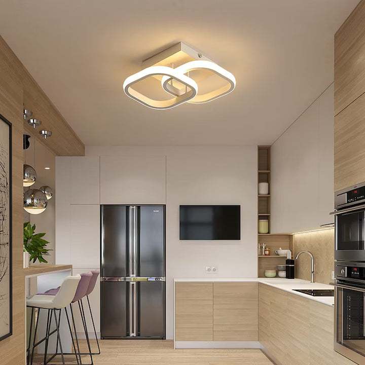 Lustra LED, Goeco, Acril/Metal, Model patrate, 22 W, Lumina calda, Alb