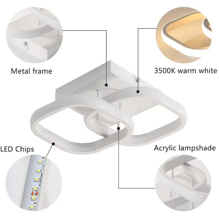 Lustra LED, Goeco, Acril/Metal, Model patrate, 22 W, Lumina calda, Alb