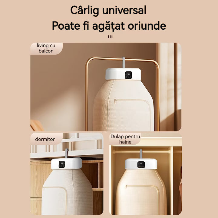 Uscator de rufe portabil, pliabil, temporizator, alb, 28x21x10cm, set complet.