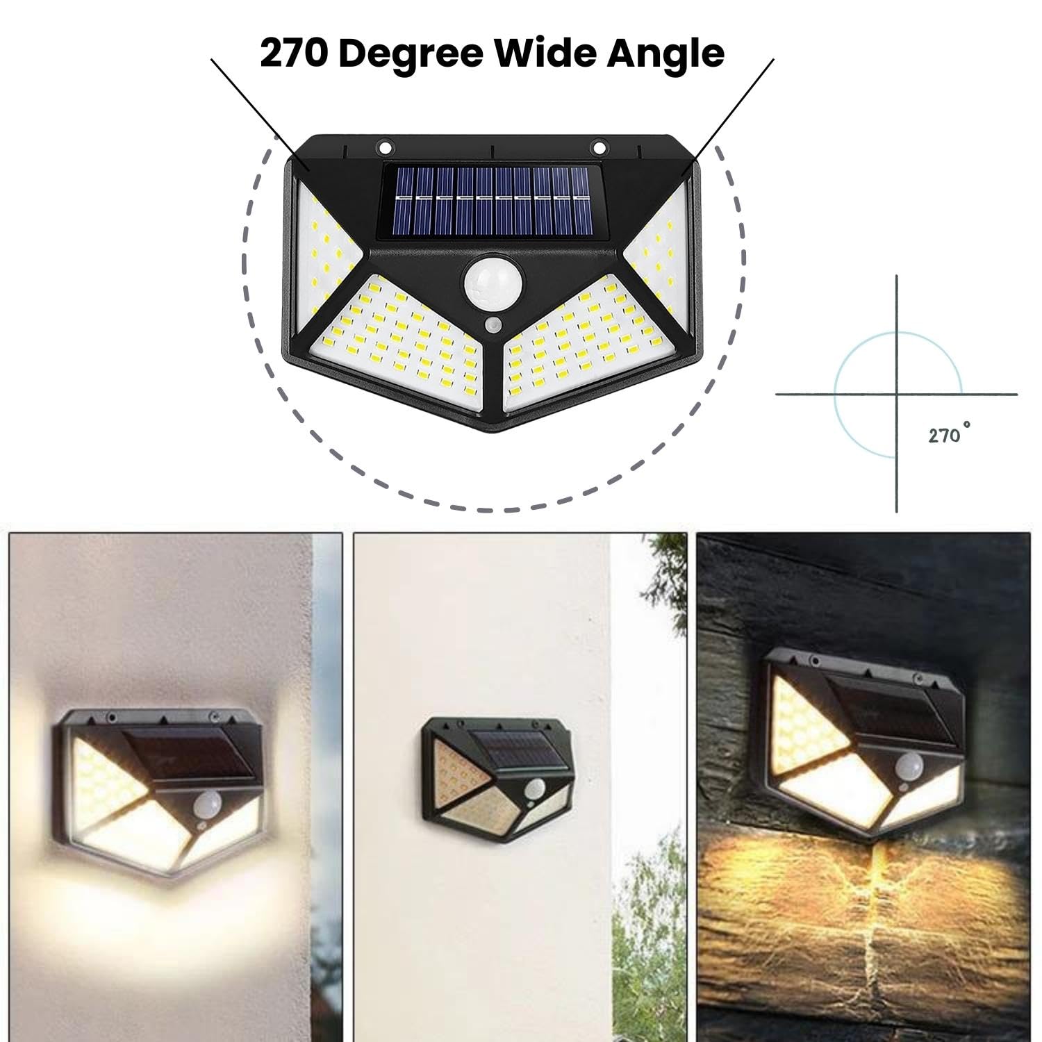 Lampă solară cu 100 LED-uri și senzor de mișcare, baterie 2200 mAh, 3 moduri iluminare