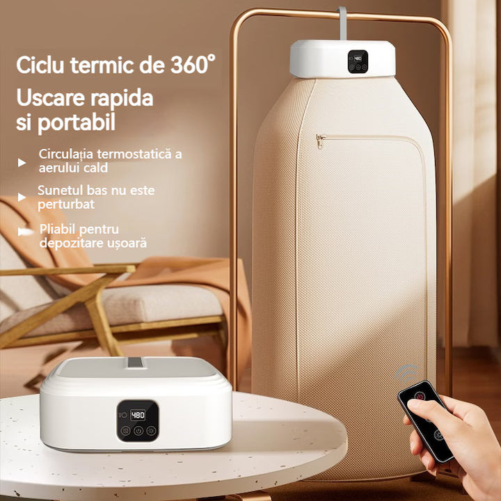 Uscator de rufe portabil, pliabil, temporizator, alb, 28x21x10cm, set complet.